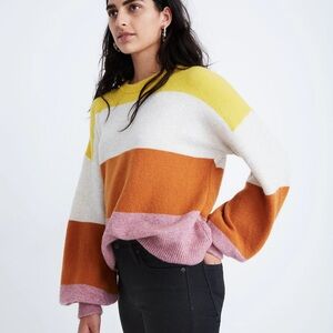 Madewell Striped Gladwell Balloon-Sleeve Pullover Sweater - Size Medium